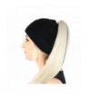 Black Ponytail Beanie Stretchy Knitted