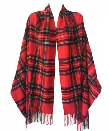 Women Oversized Scottish Clan Tartan Plaid Cashmere Feel Shawl Wrap Winter Scarf - Red Tartan - CD187IENQQ3