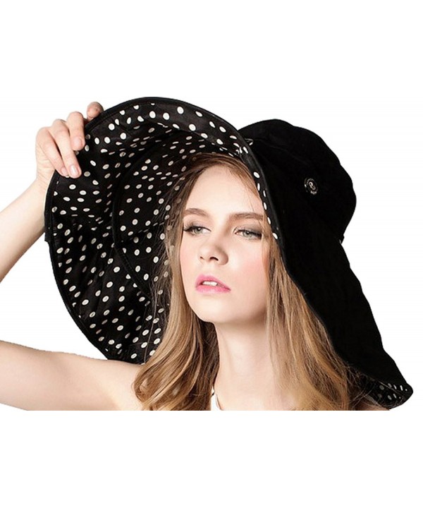 Bienvenu Womens Large Brim Floppy Foldable Roll up UPF 50+ Beach Sun Hat - Black - CA12E8Y7EVN