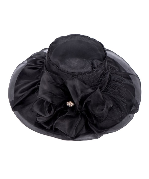 Lawliet Womens Kentucky Derby Wide Brim Sun Dress Church Wedding Hat A342 - Black - CD12EZ1FUKB