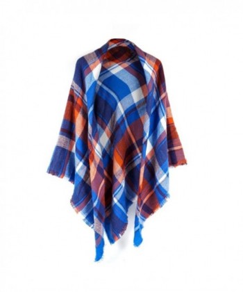 Women's Cozy Tartan Scarf Wrap Shawl Neck Stole Warm Plaid Checked Pashmina - Blue/Orange - C4186GUD6WX