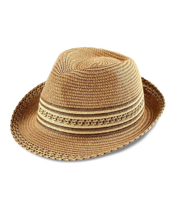 Access Headwear Men & Women's Summer Short Brim Straw Fedora Hat - Light Brown - CN182OXEKW7