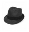 Men & Women Summer Short Brim Fedora Hat - Black - CZ183D3MGWK