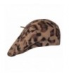 Angela & William Leopard Angora Beret Cap Hat 10.5" - Khaki - C618027IX7K