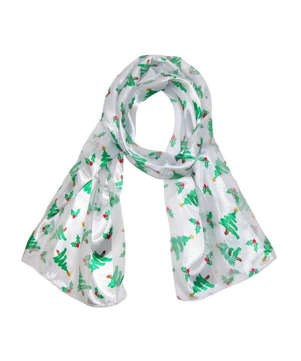 CTM Women's Christmas Tree Holiday Scarf - White - CE11QS5APA1