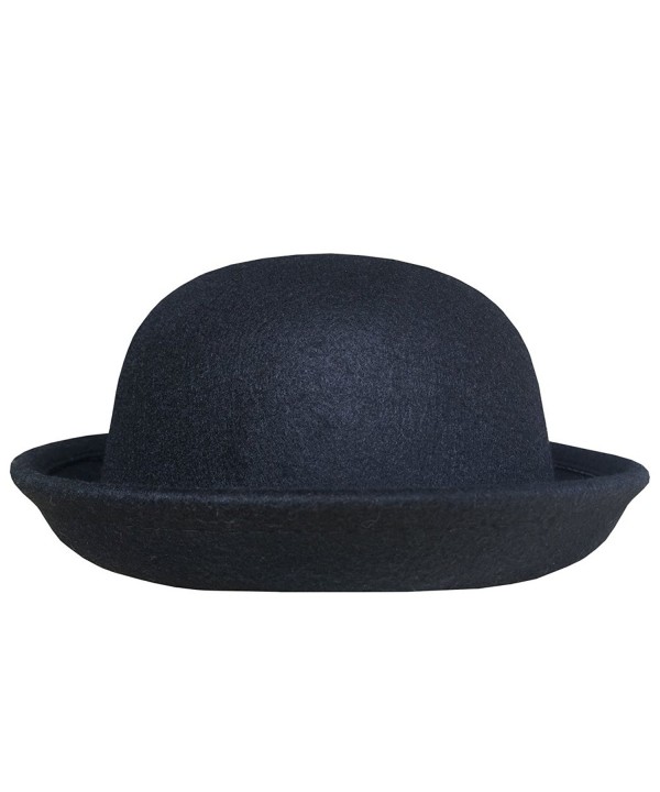 Lujuny Trendy Wool Bowler Hats For Women - Cute Derby Caps With Roll-up Brim For Girls Boys - Black - CV18658SWTW
