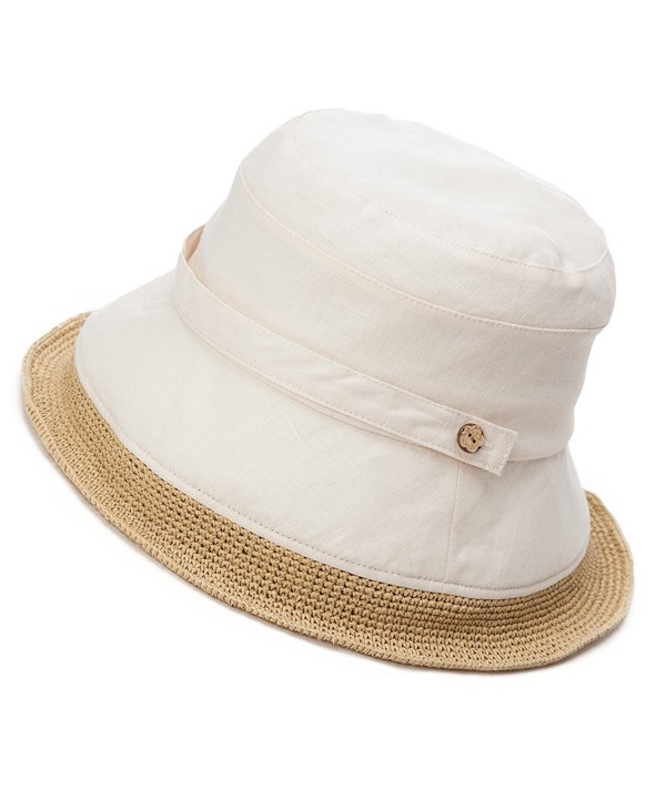 Siggi Womens UPF50 Cotton Packable Sun Hats w/ Chin Cord Wide Brim - 89335_beige - CX182YYGW5Z