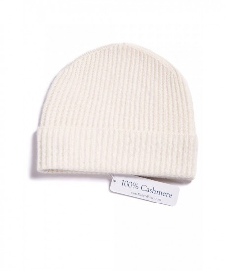 Fishers Finery Women's 100% Pure Cashmere Ribbed Cuffed Hat Ultra Plush - Cream - C111SMWMSDH