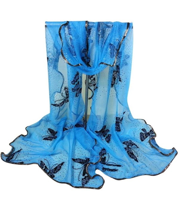 Bestpriceam Women's Vintage Colorful Lace Gauze Butterfly Veil Scarf Shawl Wrap - Sky Blue - CG12H5QBD9Z