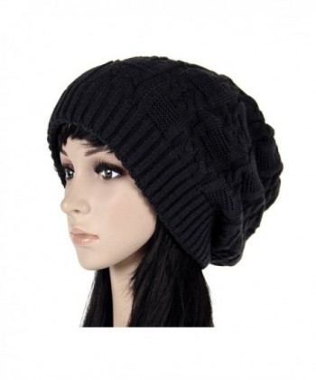 Imily Bela Women's Pile Knitted Cap Hat Bonnet Winter Knit Crochet Ski Hat - Black - CG12N33VRFU