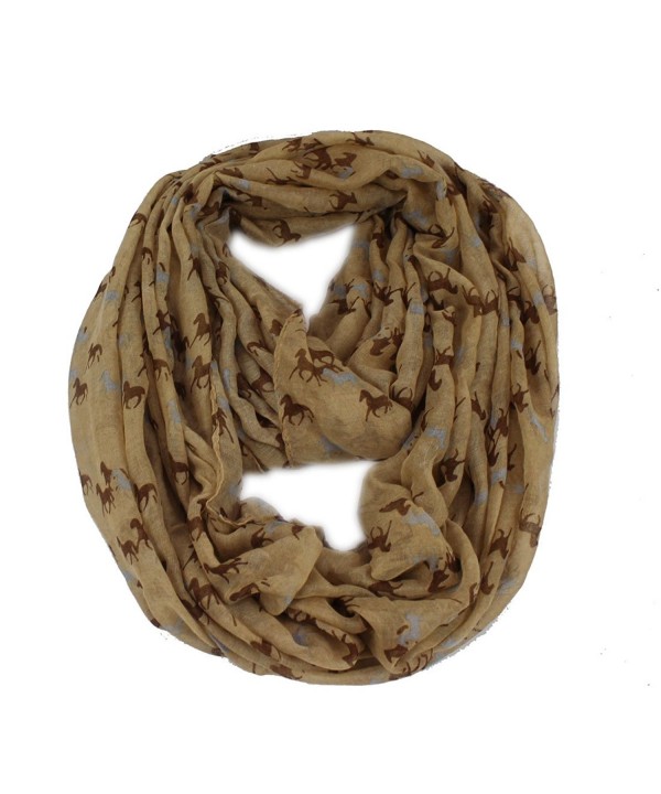 Women's Horse Equestrian Print Viscose Infinity Loop Cowl Casual Ladies Scarf - Brown - C211AUR1H7J