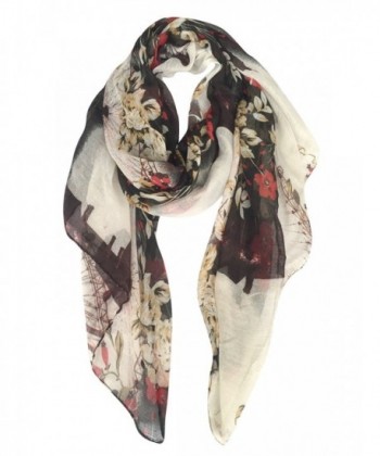 GERINLY Womens Scarves: Ferris Wheel Print Soft Voile Wrap Scarf - Black - C4126P3R29T