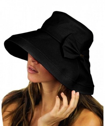 NYFASHION101 Women's Summer Packable Bow Accent Foldable Brim Beach Sun Hat - Black - CF12CU9TJ25