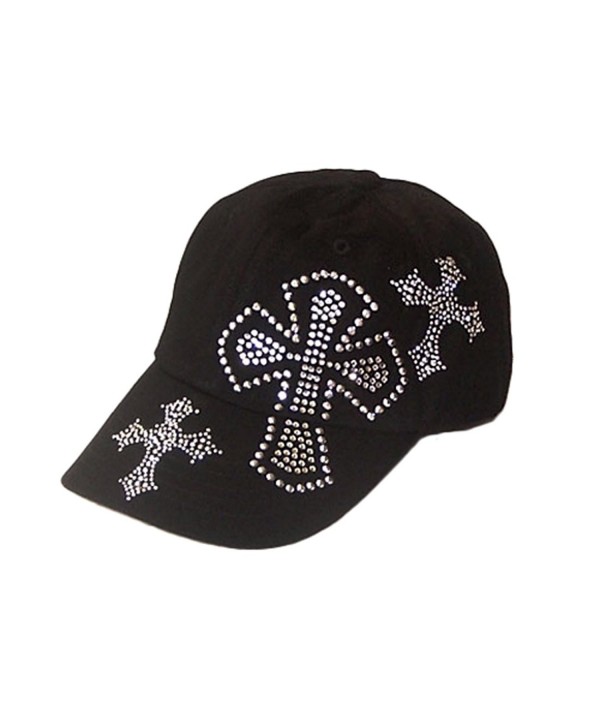 Three Silver Crosses Rhinestone Trendy Baseball Hat Cap - CM113MVUVIR