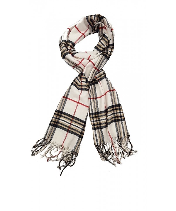 NEW Deal Plaid Soft Elegant Cashmere Feel Wrap Scarf Unisex - White - CN12MZIQNQU