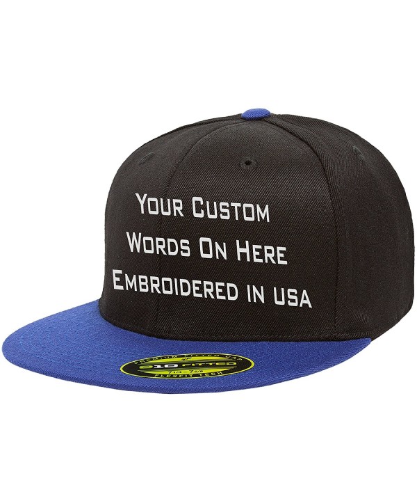 UNAMEIT Custom Flexfit 210. Personalized Hat. Embroidered. Your Text.Fitted Flat Bill - Black/Royalbluebill - CD1887803L5