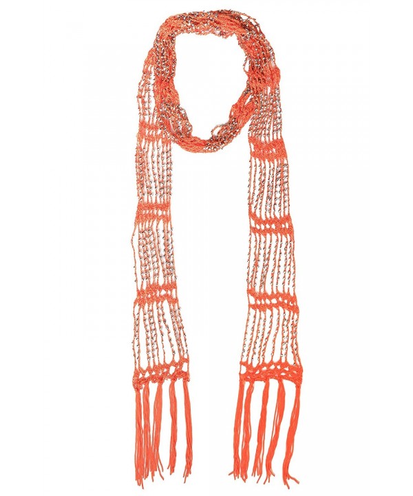 KMystic Beaded Crochet Skinny Long Scarf - Orange - CW12F5LHZKN