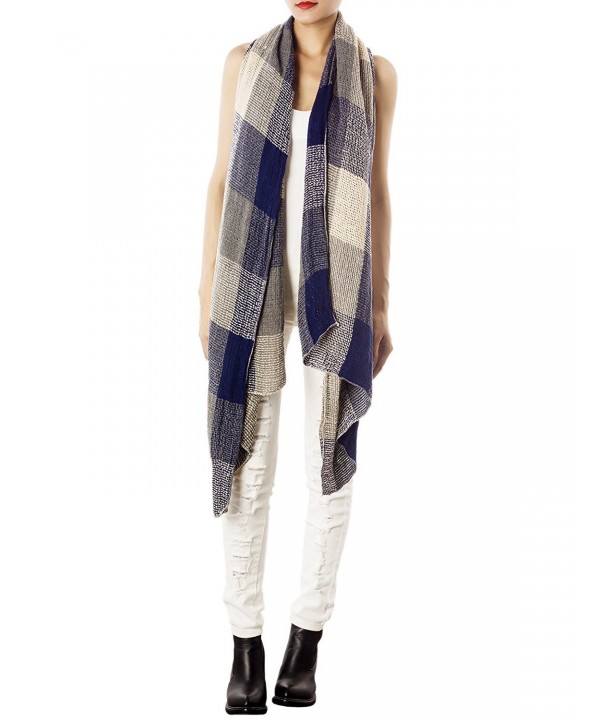 iB-iP Women's Plaid Blanket Stylish Gorgeous Warm Long Cold Weather Scarf Wrap - Navy - CD11HHL3ZH7