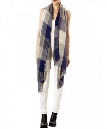 iB-iP Women's Plaid Blanket Stylish Gorgeous Warm Long Cold Weather Scarf Wrap - Navy - CD11HHL3ZH7