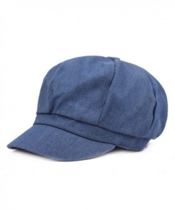 King Star Womens Visor Beret newsboy Hat Washed Denim Cabbie Cap - Dark Blue - C01859G380U