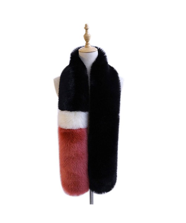 Women's 59 inch Extra Long Winter Fake Faux Fur Scarf Wrap Shawl Shrug - Black_white_wine Red - C717YK9KO0Y