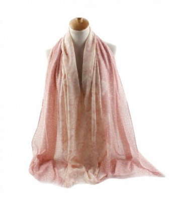 FEOYA Women Dot Floral Print Pashmina Scarves Silk Blend Long Beach Wrap Shawl - Pink - CL12JWOHOT1