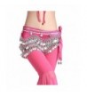 ZYZF Women's Belly Flannel Dance Wave Shape Hip Scarf With Silver Golden Coins - Rose With Silver Coins - C2182WNR6AQ
