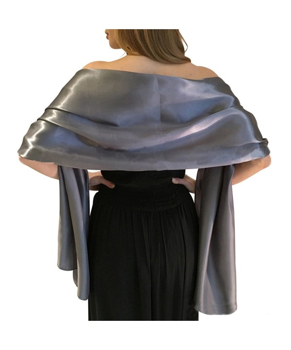 LANSITINA Women's Solid Color Satin Shawl Wraps for Evening Dress/Wedding Party - Gray - CC183ODUDOZ
