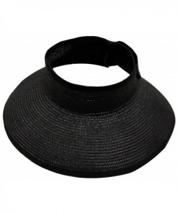 AbbyLexi Womens UV Sun Protective Roll-Up Summer Visor Straw Hat - Black - C31803W3WIM
