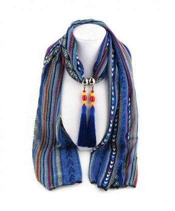Ysiop Women Chiffon Geometric Scarf Necklace Vintage Bohemia Tassel Neckwear - Blue - CH12GMZK0FN