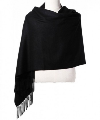 Womens Pashmina Shawl Wrap Scarf - Ohayomi Solid Color Cashmere (21 Colors) - Black - CN186M4XGCX