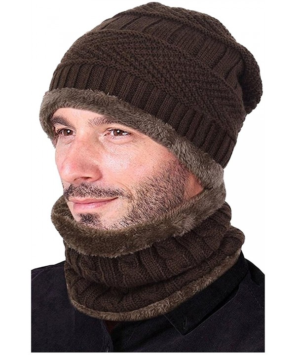 Kumer Men Slouchy Beanie Winter Hat Scarf Set Knitted Hat Thick Knit Skull Cap - Hat + Scarf(coffee) - CB188CECGH3