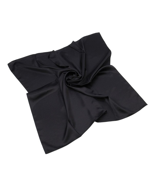 Elegant Large Silk Feel Solid Color Satin Square Scarf Wrap- 36 inch - Black - CX12876UXFR