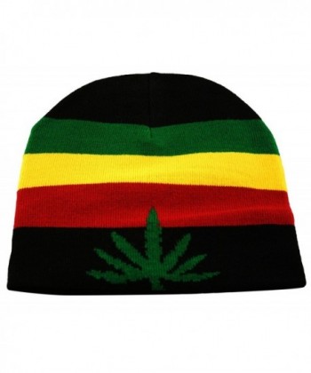 Itzu Rasta Skully Beanie Knit Hat Cap Weed Ganja Leaf In Black Red Yellow Green - Black - C411V8XE6AT