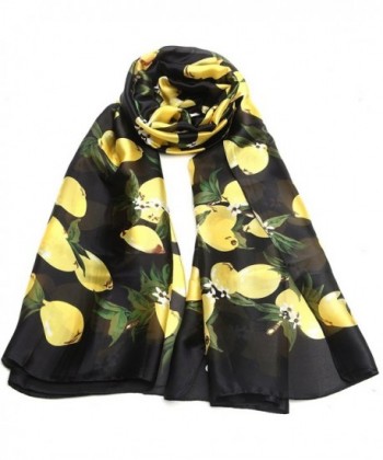 Sleep Koala Women Silk Scarf Large Satin Hair Scarves Fashion Pattern Wrap Shawl - Lemonblack - C9186IU64R6