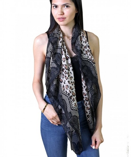 Anika Dali Women's Leopard Lace Animal Print Natural Silk Fashion Scarf- Black/Tan - C211G30YPPJ