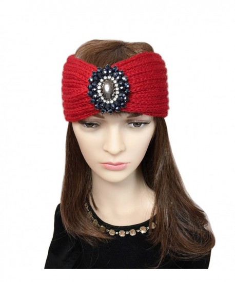 YSJOY Retro Bohemian Beads Cable Knitted Winter Turban Ear Warmer Headband - Red - CX189N69X00