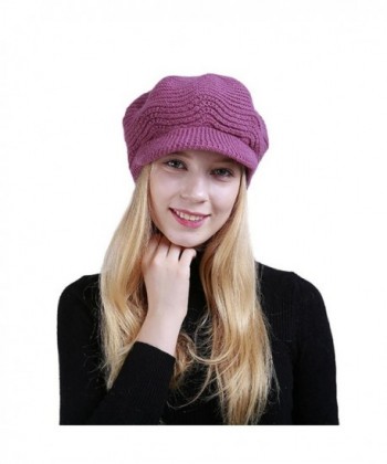 Fiaya Women Warm Crochet Wool Knit Manual Brimmed Beanie Hat Anise Cap - Hot Pink - CM188HZU92D