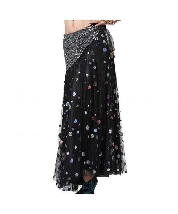 ZLTdream Women's Belly Dance Hip Scarf Highlights cloth With Long Tassels - Black-Silver - CL11NF9E61J