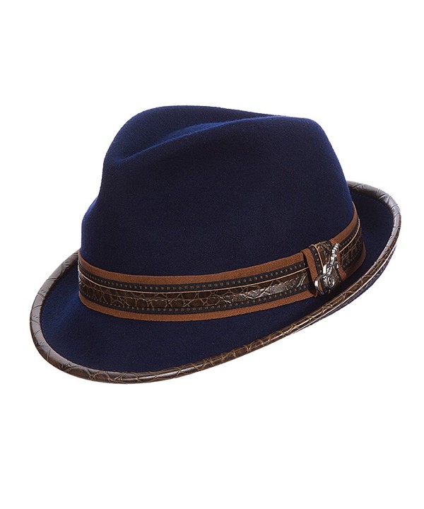 Carlos Santana Wool Felt Fedora with Guitar Pin - Meditation (SAN216) (L/XL- NAVY) - C211PJQ63GH