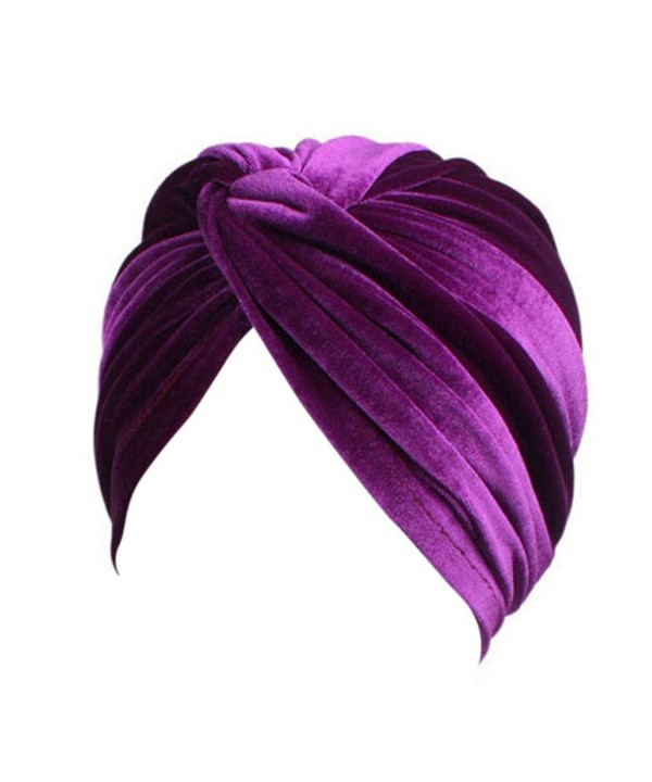 Chemo Hats- Witspace Women Velvet Cancer Chemo Hat Beanie Scarf Turban Head Wrap Caps - Purple - CY185GACIWQ