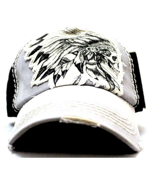 CAPS 'N VINTAGE Grey/Black Tribal Chief Skull Adjustable Vintage Cap - CQ17Z5LCTOW