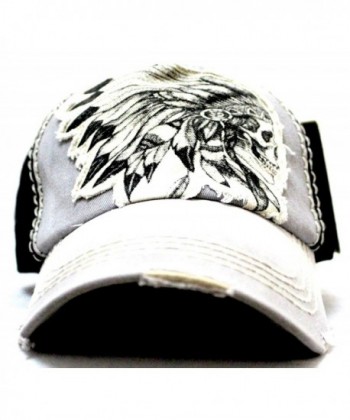 CAPS 'N VINTAGE Grey/Black Tribal Chief Skull Adjustable Vintage Cap - CQ17Z5LCTOW