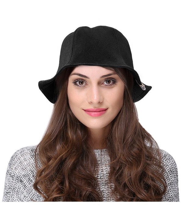 VBIGER Women Winter Hat Warm Woolen Hat Fashion Cute Bucket Hat - Black - C5187C2LX34