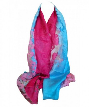 Plush Embossed Floral Print Silky Soft Organza Scarf Shawl Wrap Stole Head Scarves - Pink Blue - C817Z4I7SZ9