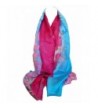 Plush Embossed Floral Print Silky Soft Organza Scarf Shawl Wrap Stole Head Scarves - Pink Blue - C817Z4I7SZ9