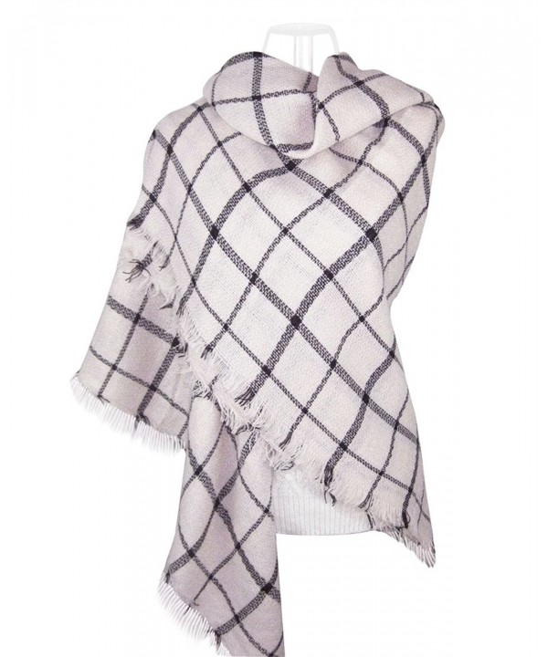 V28 Fashion Women Oversized Plaid Blanket Checked Tartan Scarf Shawl Cozy Wrap - Gridpashmina-cream+blackstripes - C512L8JAENP