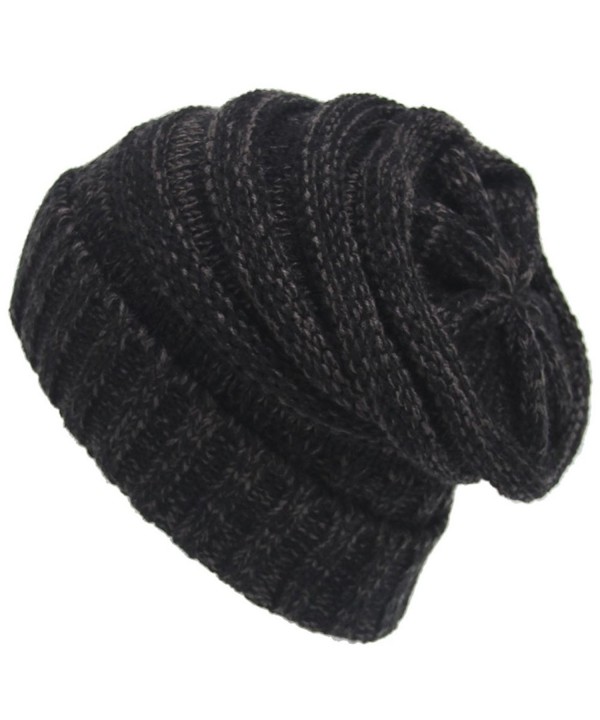 Etaclover Cable Knit Slouchy Beanie - Black & Dark Grey - C9186TG5UQH