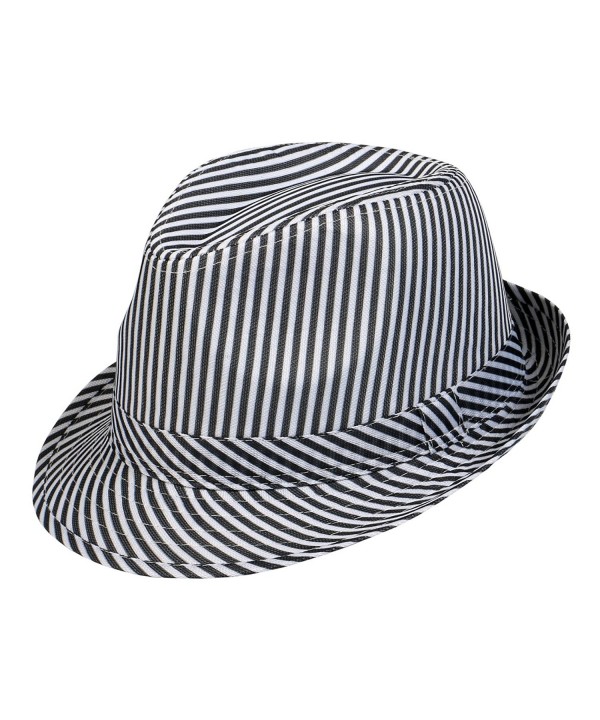 1611MAIN Pin Stripe Fedora Hat- Poly - White/Black Poly - CS11TVBMAZX