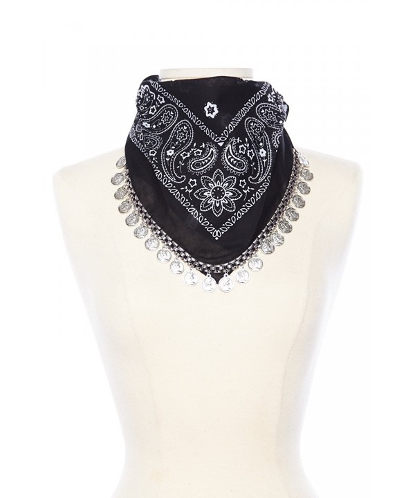 Womens Cowboy Metal Coin Danlged Fashion Bandana Scarf KS6174 - Black - CD12L1ZBRIX